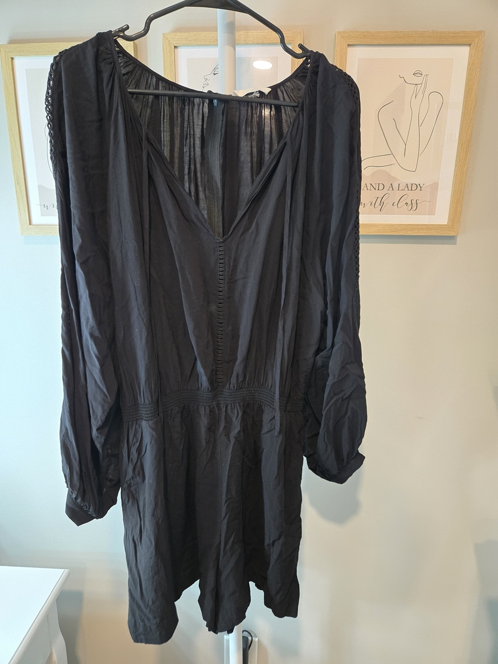 100% Viscose-H&M Black V-Neck Romper with Button Detail